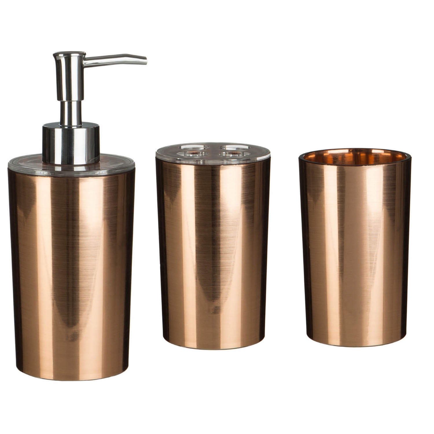 3-Piece Set Shine Rose Gold Toothbrush Holder & Liquid Dispenser