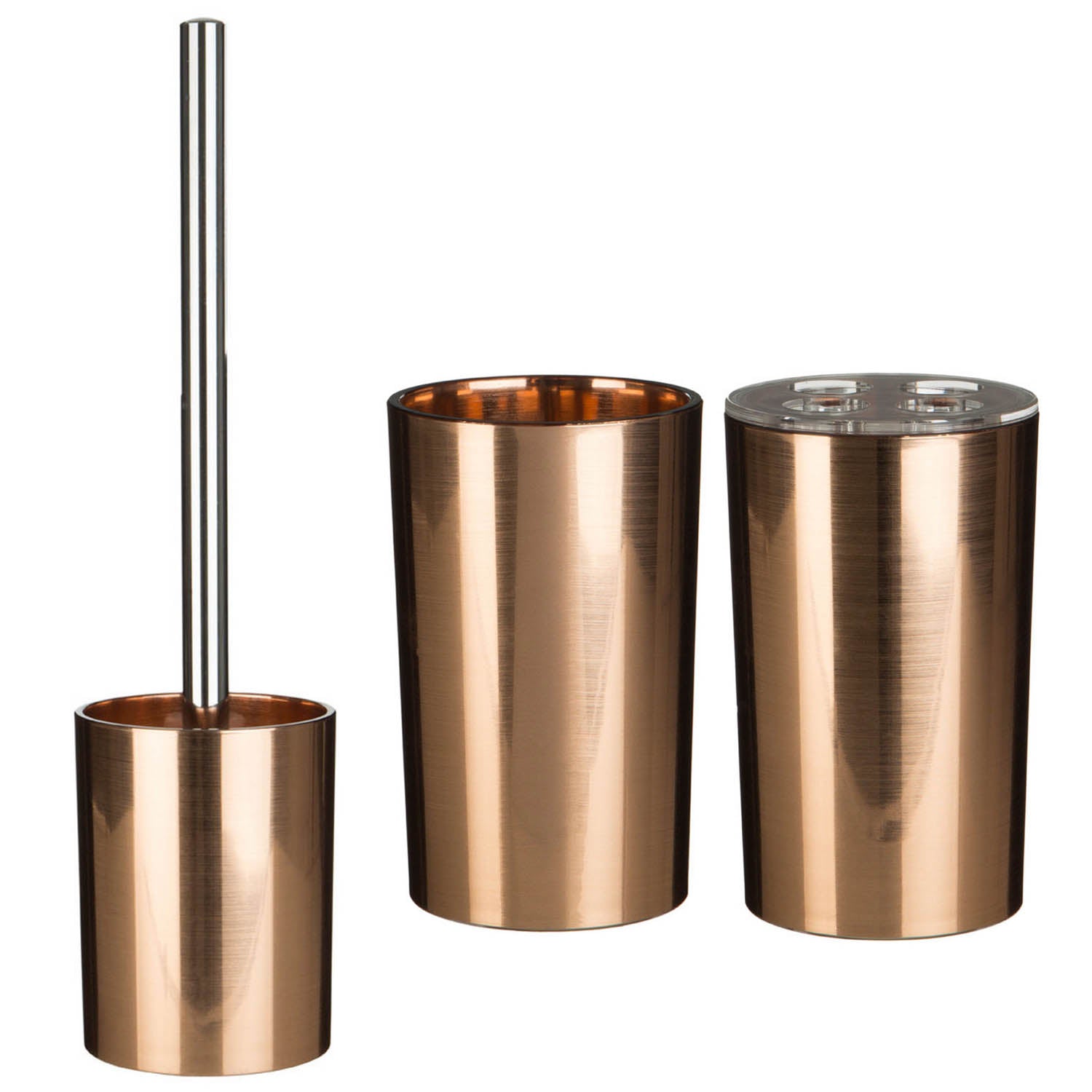 Set Of 3 Shine Rose Gold Toilet Brush Tumbler