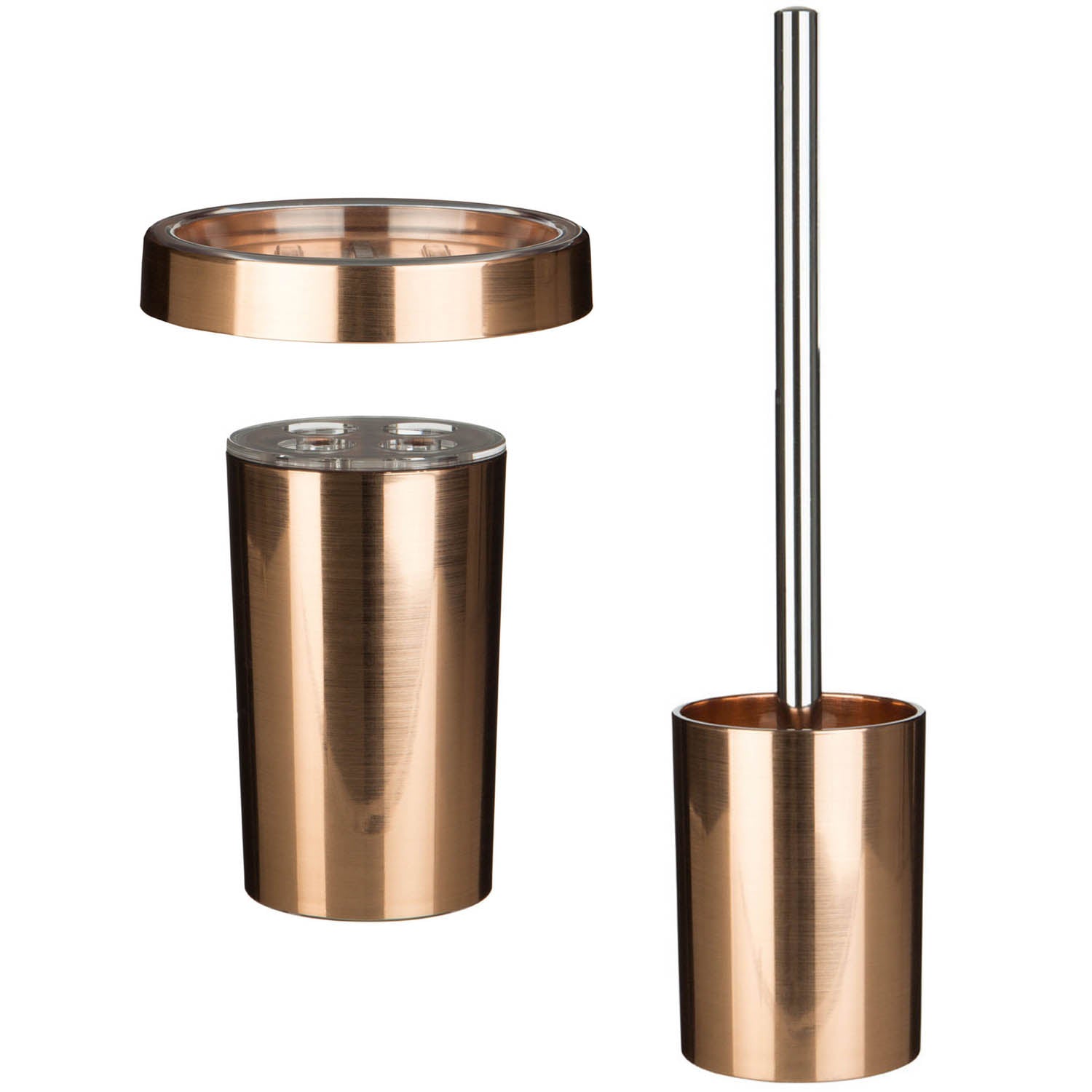 3-Piece Set Shine Rose Gold Toothbrush Holder Soap Dish & Toilet Brush