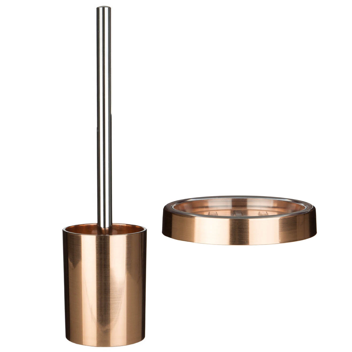 2-Piece Set Shine Rose Gold Plastic Soap Dish & Toilet Brush