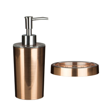 2-Piece Set Shine Rose Gold Plastic Soap Dish & Liquid Dispenser