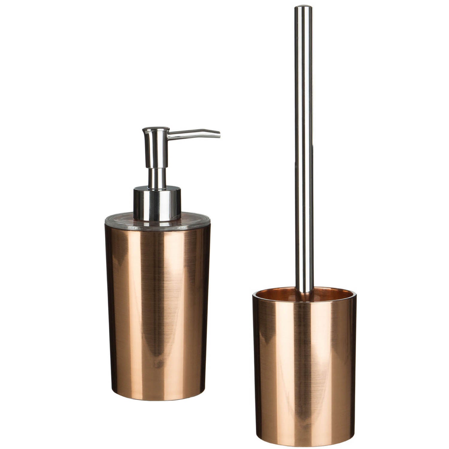 2-Piece Set Shine Rose Gold Plastic Liquid Dispenser & Toilet Brush