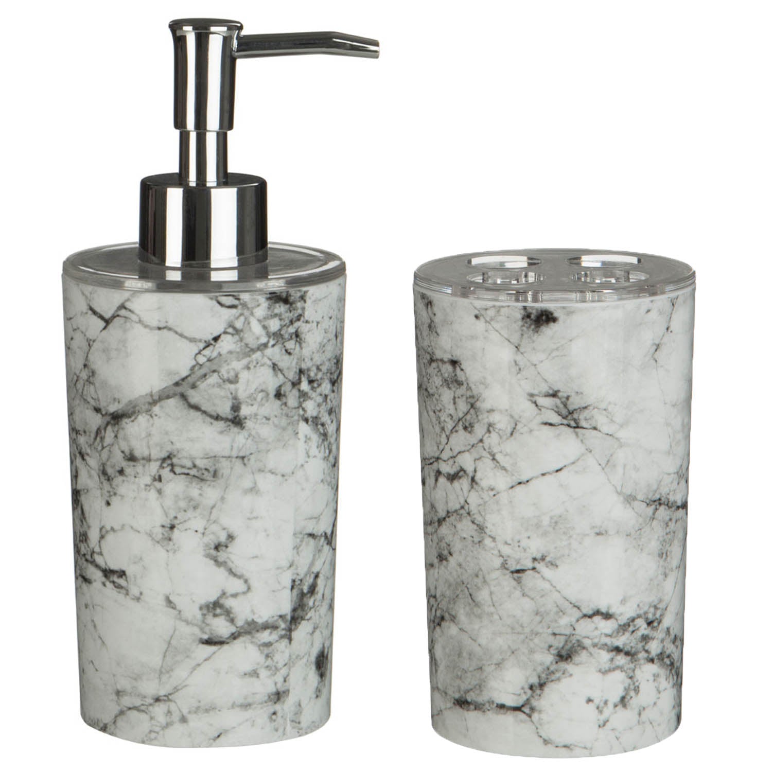 Set Of 2 Rome Grey Toothbrush Holder And Bathroom Liquid Dispenser