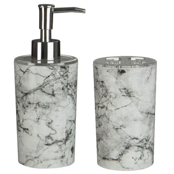Set Of 2 Rome Grey Toothbrush Holder And Bathroom Liquid Dispenser