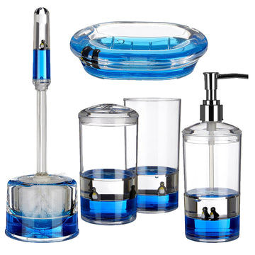 Set Of 5 Acrylic Floating Penguins Bathroom Accessory