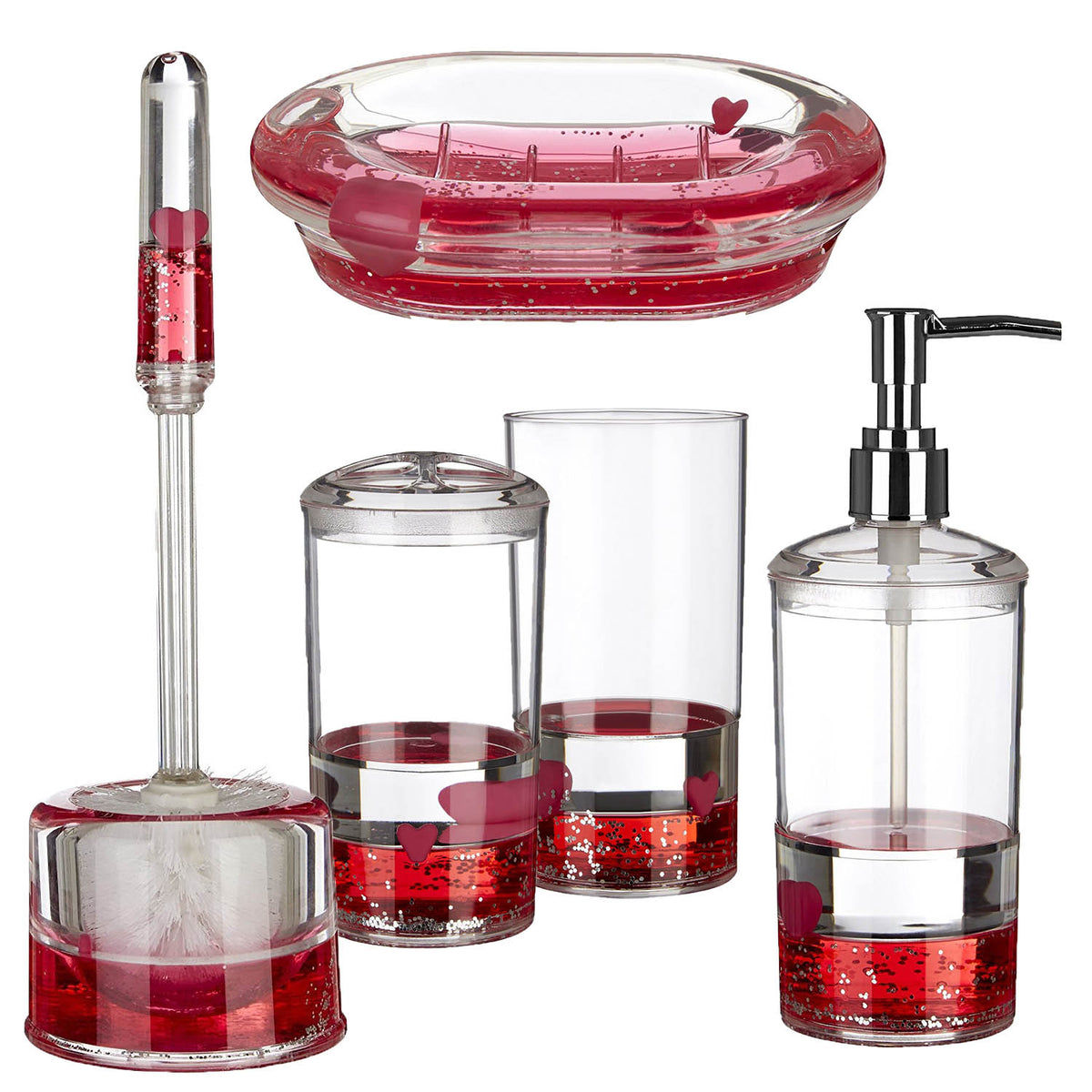 Set Of 5 Floating Hearts Bathroom Accessories