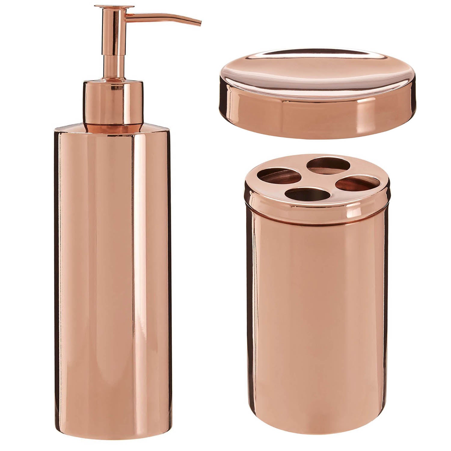 3-Piece Set Clara Rose Gold Stainless Steel Tooth Brush Holder Liquid Dispenser & Soap Dish