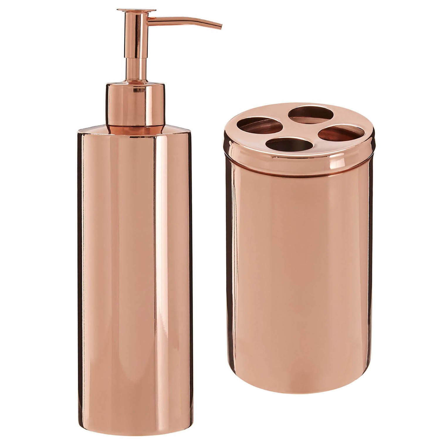 Set Of 2 Clara Rose Gold Liquid Dispenser And Toothbrush Holder