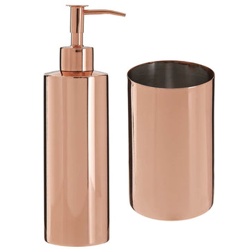 Set Of 2 Clara Rose Gold Liquid Dispenser & Bathroom Tumbler