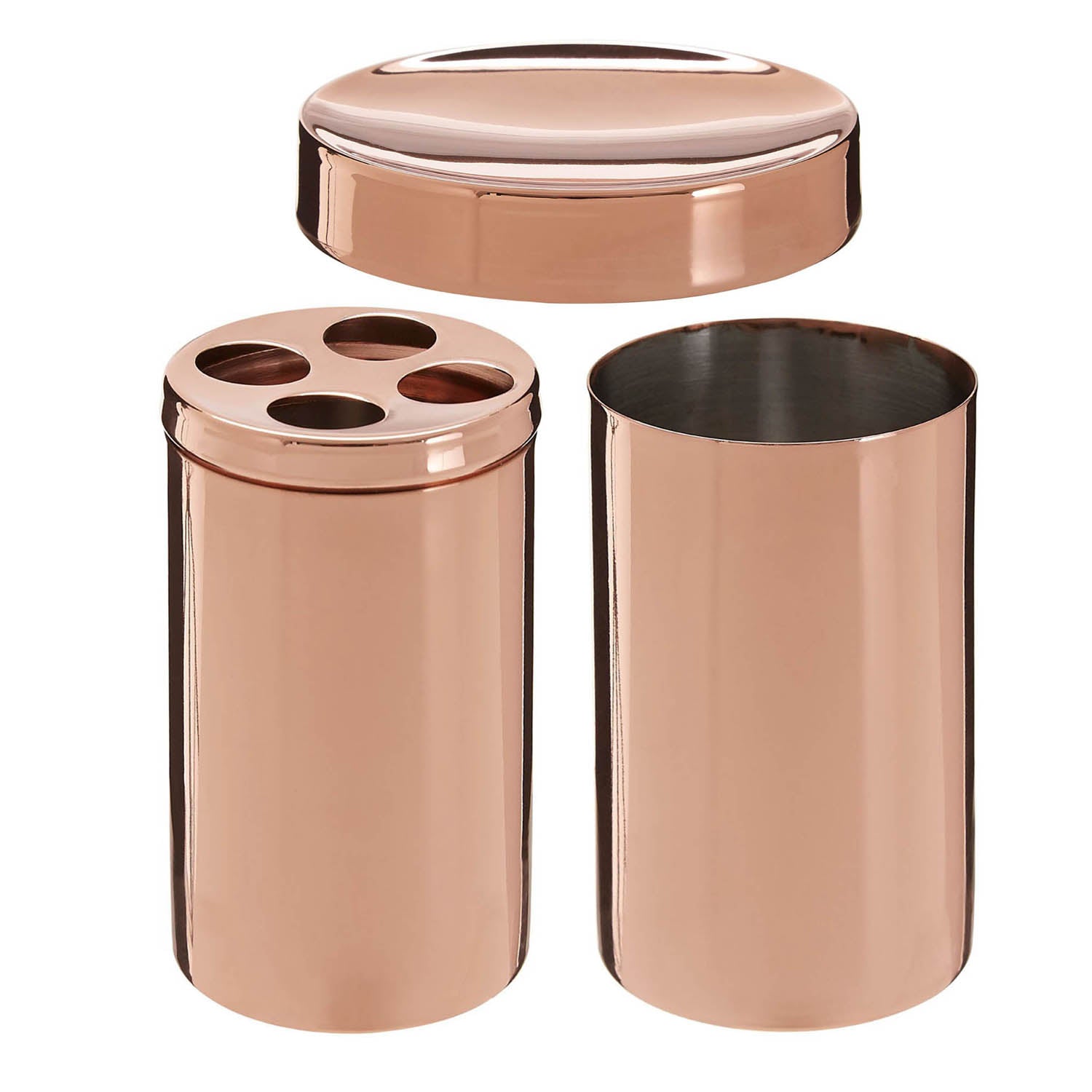 Set Of 3 Clara Rose Gold Toothbrush Holder Tumbler & Soap Dish