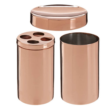 Set Of 3 Clara Rose Gold Toothbrush Holder Tumbler & Soap Dish