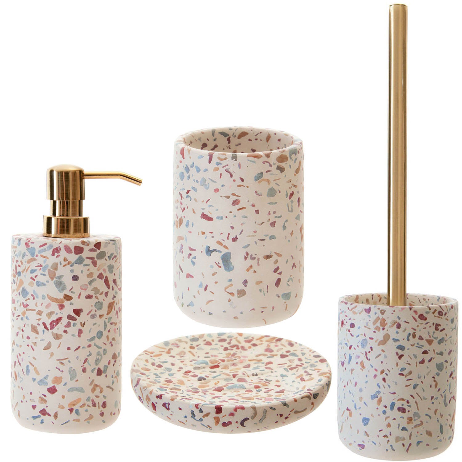 4pcs Gozo Terrazzo Liquid Dispenser Holder Soap Dish Toilet Brush Set