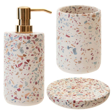 3pcs Gozo Terrazzo  Liquid Dispenser Holder Soap Dish  Bathroom Set