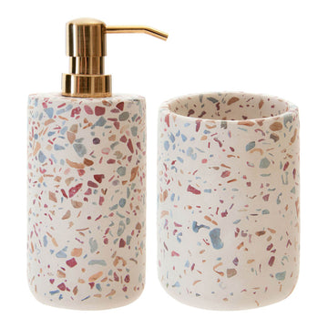2pcs Gozo Terrazzo Liquid Dispenser Toothbrush Holder Bathroom Set