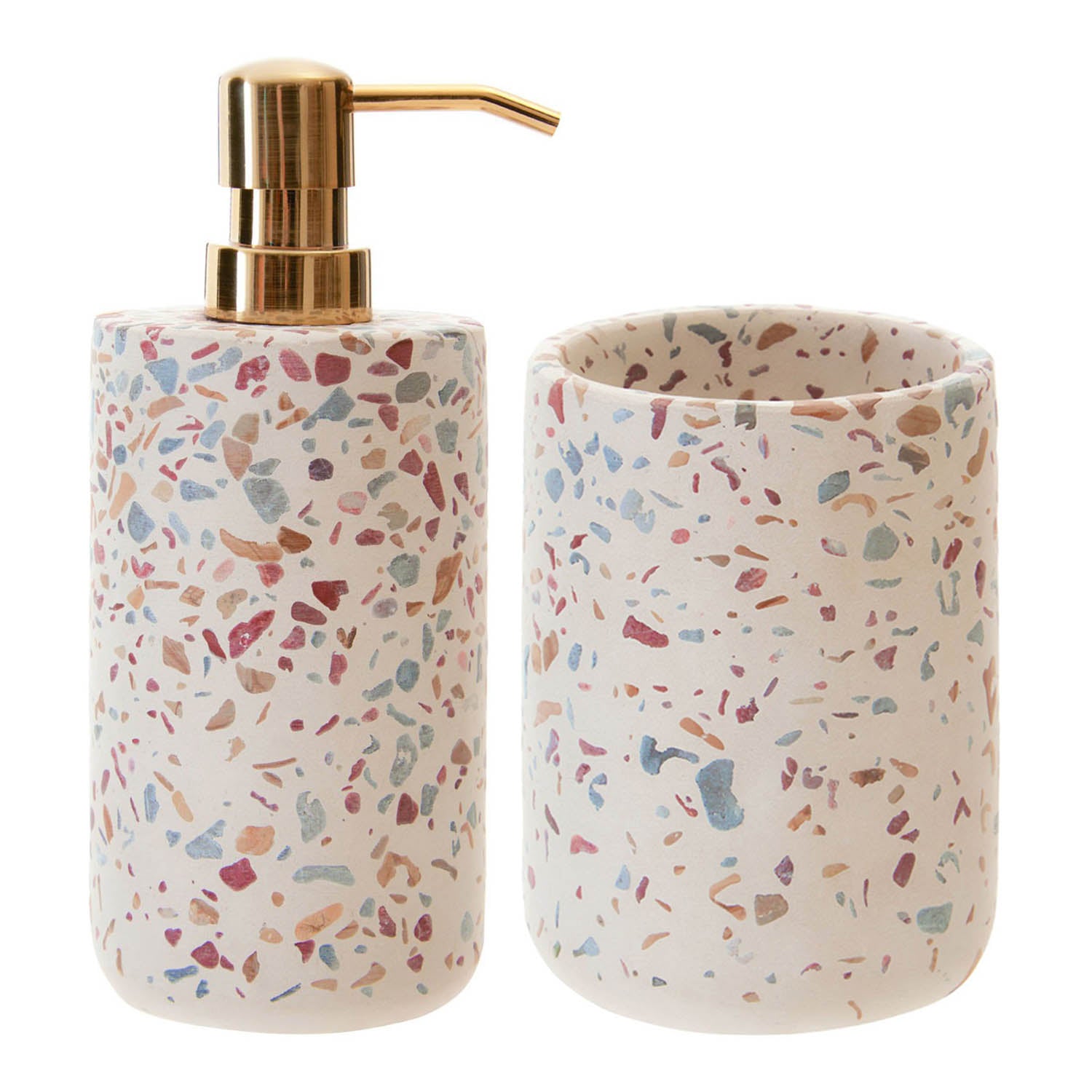 2pcs Gozo Terrazzo Liquid Dispenser Toothbrush Holder Bathroom Set