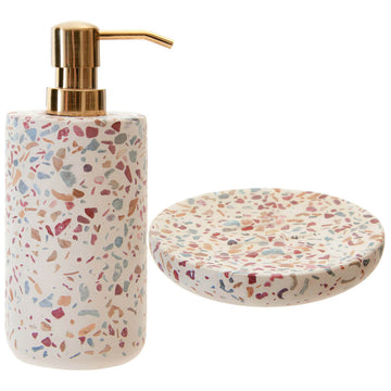 2-pc Gozo Terrazzo Liquid Dispenser & Soap Dish