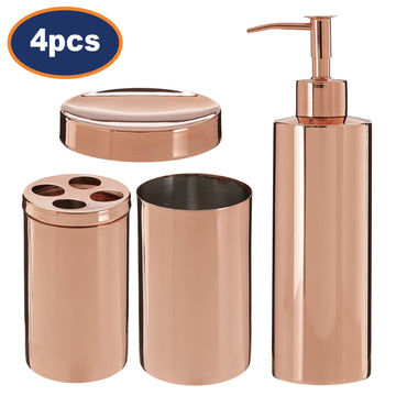 4-Piece Set Clara Rose Gold Stainless Steel Toothbrush Holder Tumbler Dispenser & Soap Dish