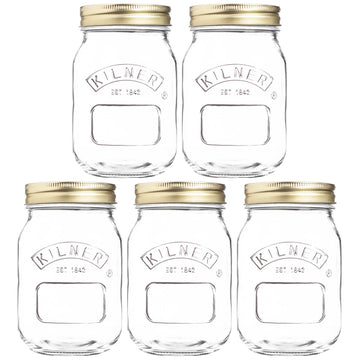 5pcs Kilner 0.5L Clear Glass Storage Jars