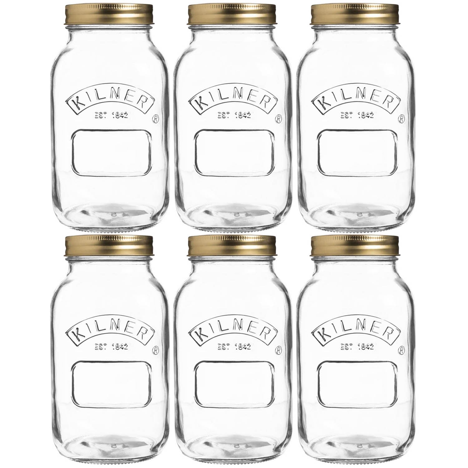 6Pcs Kilner 1L Metal Screw Top Lid Glass Storage Jars