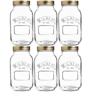 6Pcs Kilner 1L Metal Screw Top Lid Glass Storage Jars