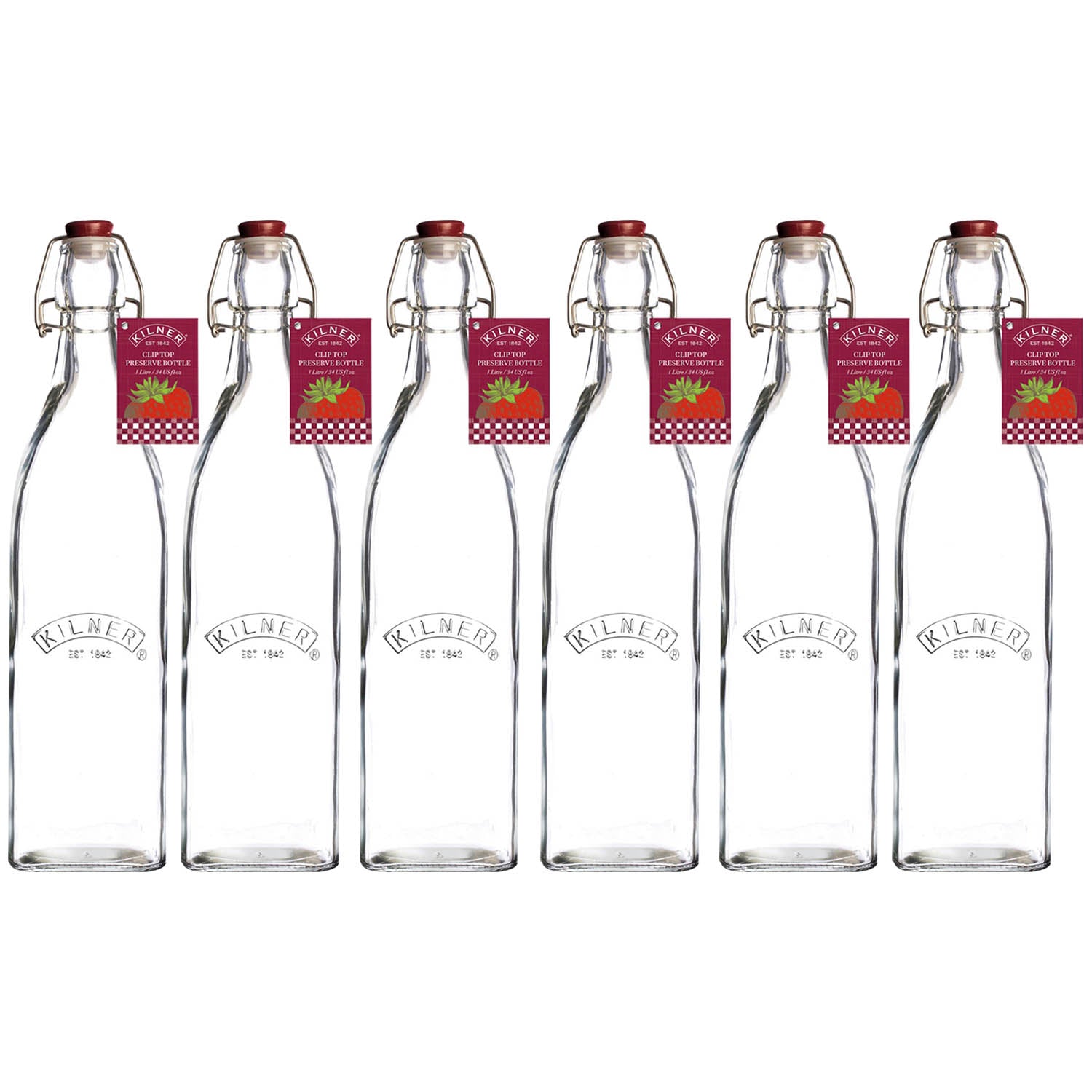 6pcs Kilner 1L Clip Top Glass Storage Bottles