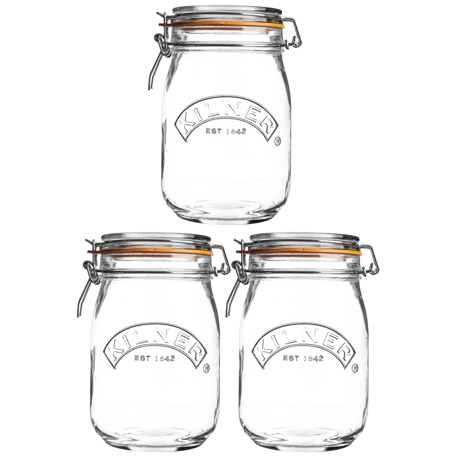 3pcs Kilner 1L Vintage Glass Clip Top Storage Jars