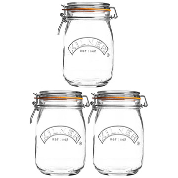 3pcs Kilner 1L Vintage Glass Clip Top Storage Jars