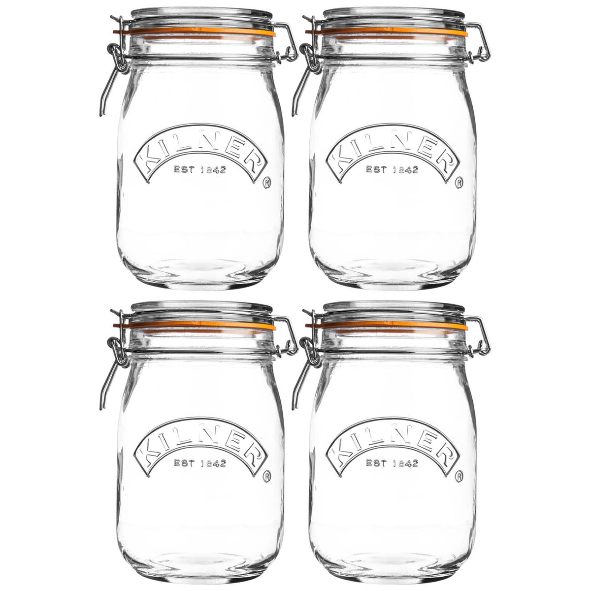 4pcs Kilner 1L Vintage Glass Clip Top Storage Jars