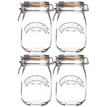 4pcs Kilner 1L Vintage Glass Clip Top Storage Jars