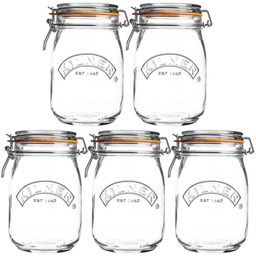 5pcs Kilner 1L Vintage Glass Clip Top Storage Jars