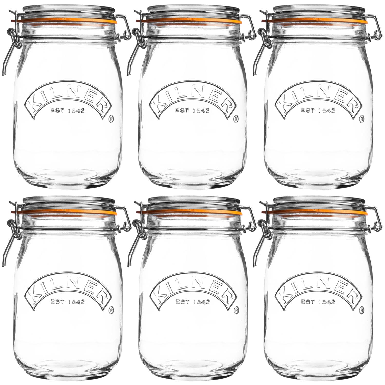 6pcs Kilner 1L Vintage Glass Clip Top Storage Jars