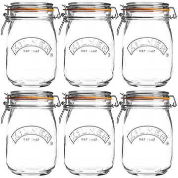 6pcs Kilner 1L Vintage Glass Clip Top Storage Jars