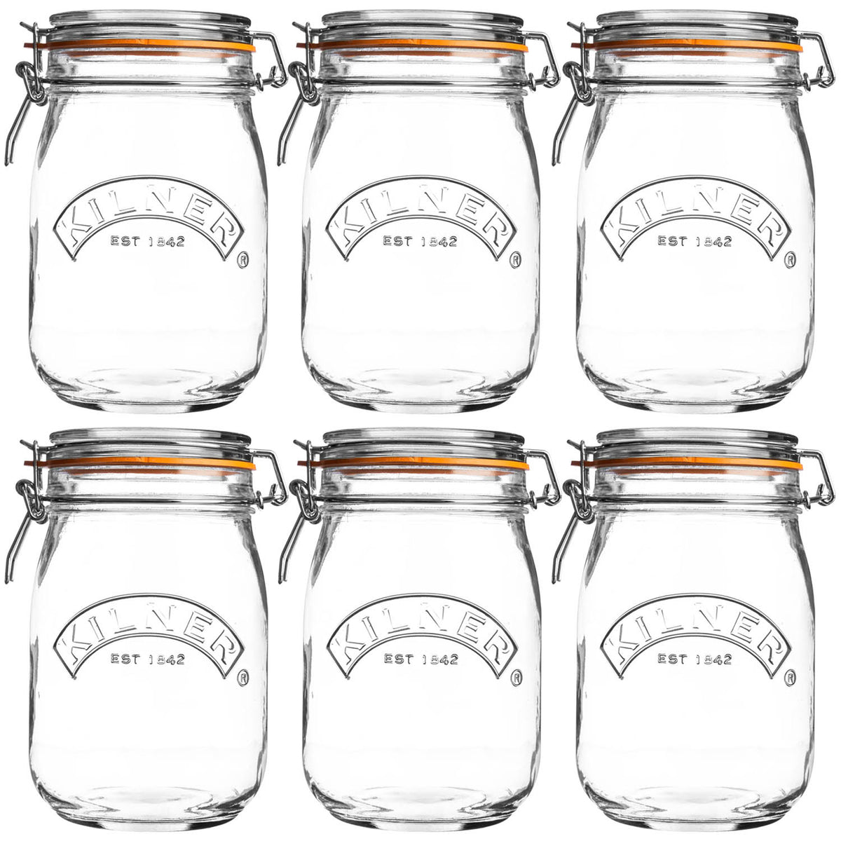 6pcs Kilner 1L Vintage Glass Clip Top Storage Jars