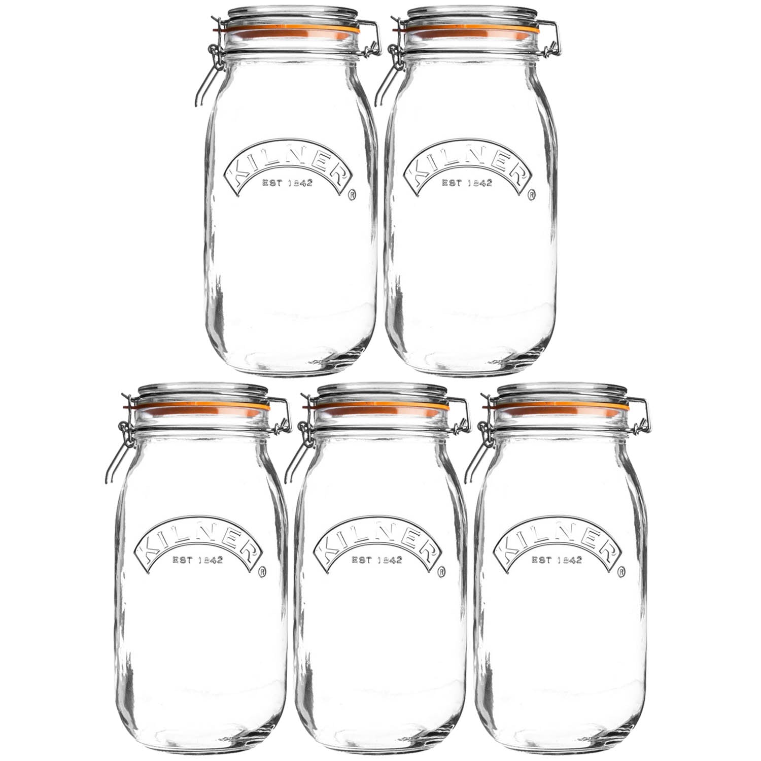 5Pcs Kilner 1.5L Round Clip Top Glass Storage Jars