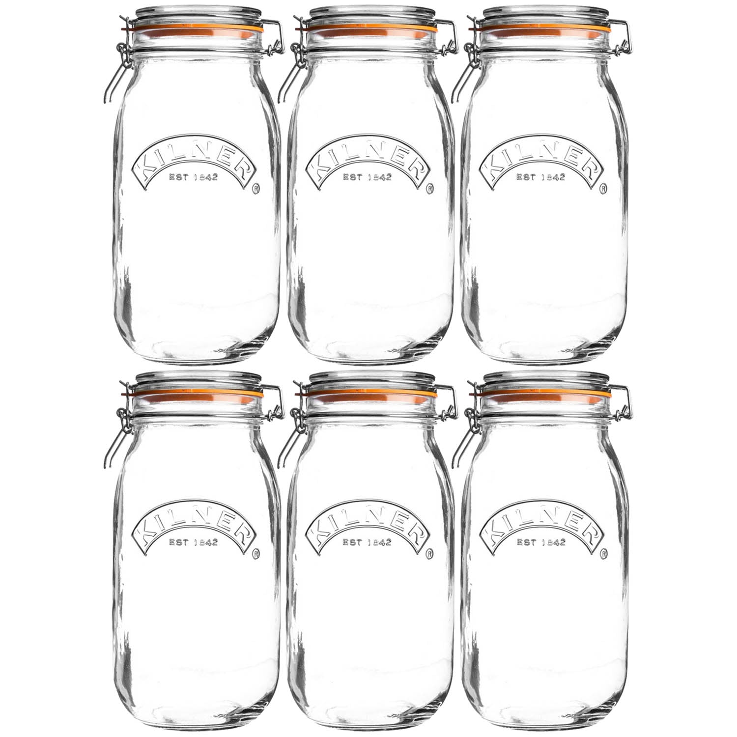 6Pcs Kilner 1.5L Round Clip Top Glass Storage Jars