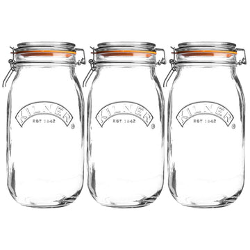 3Pcs Kilner 2L Round Clip Top Glass Storage Jars