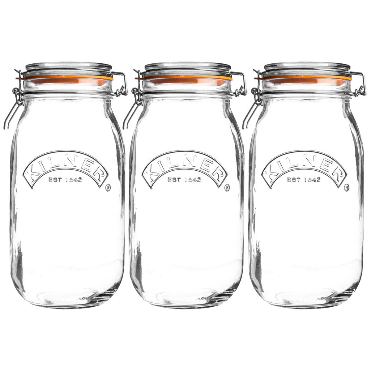 3Pcs Kilner 2L Round Clip Top Glass Storage Jars