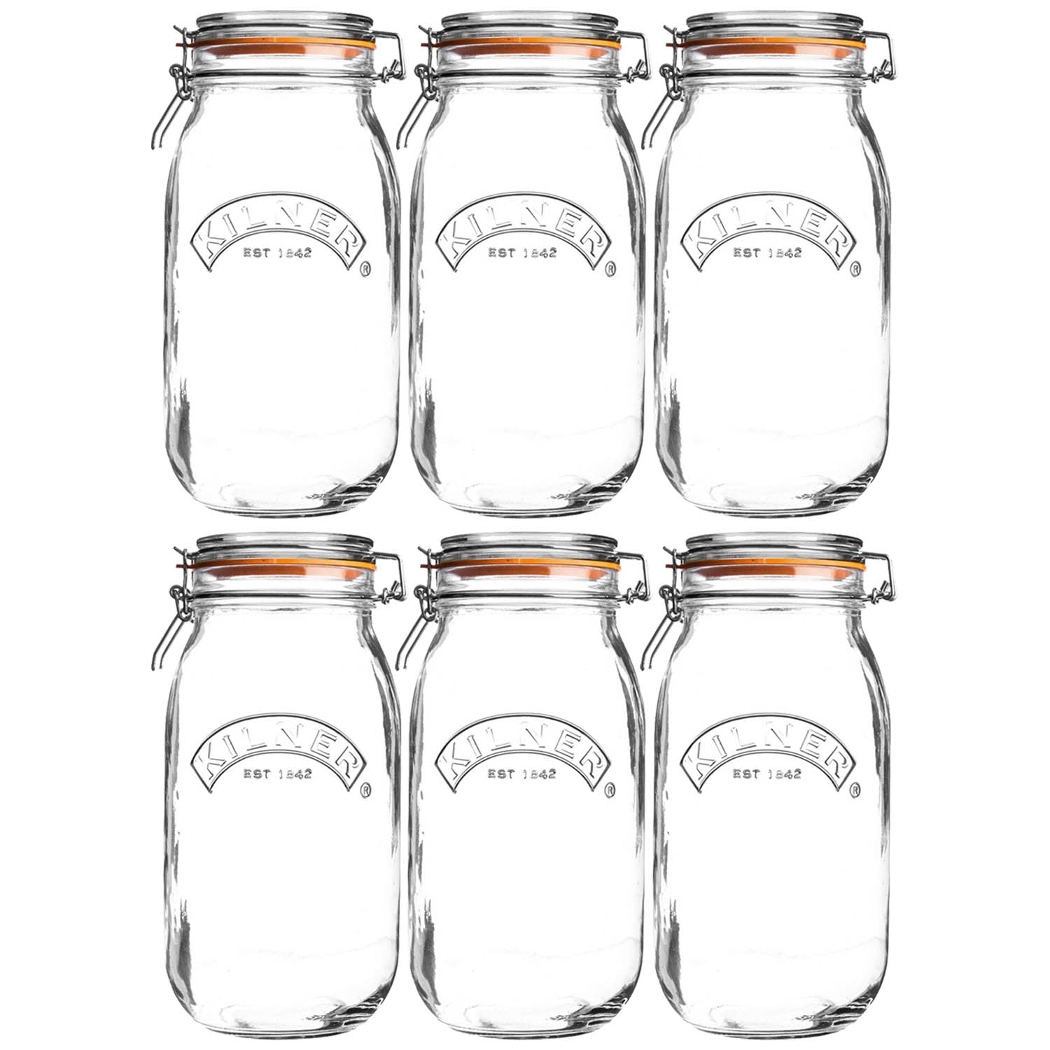 6Pcs Kilner 2L Round Clip Top Glass Storage Jars