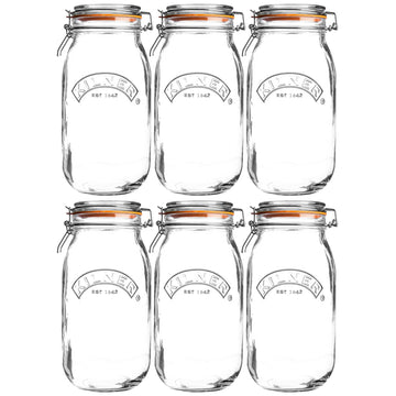 6Pcs Kilner 2L Round Clip Top Glass Storage Jars