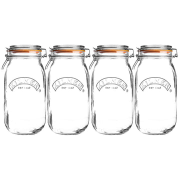 4Pcs Kilner 3L Round Clip Top Glass Storage Jars