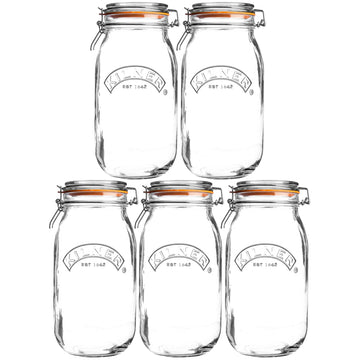 5Pcs Kilner 3L Round Clip Top Glass Storage Jars