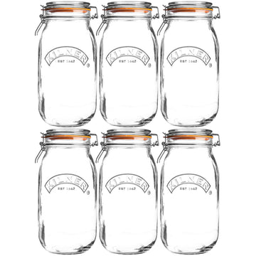 6Pcs Kilner 3L Round Clip Top Glass Storage Jars