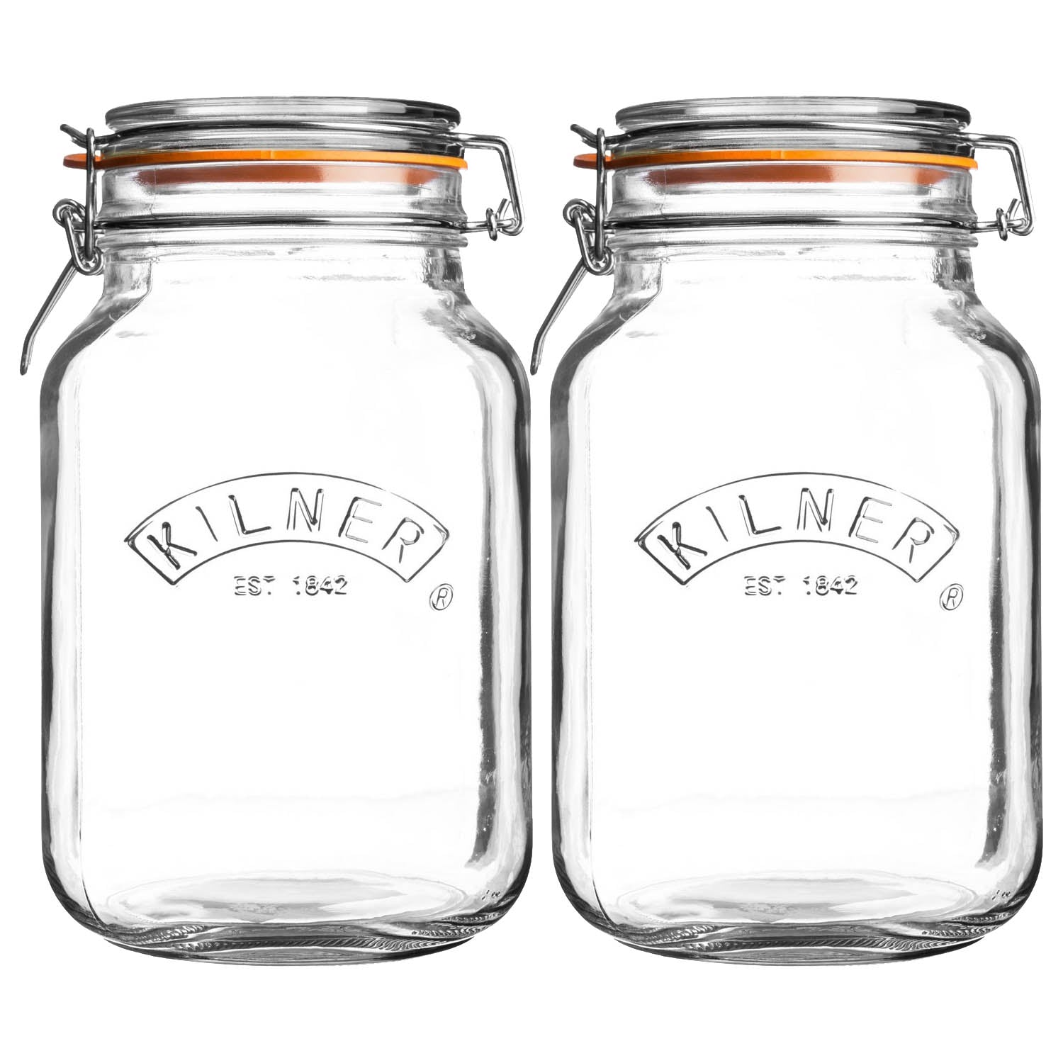 2Pcs Kilner 2L Square Clip Top Glass Storage Jars