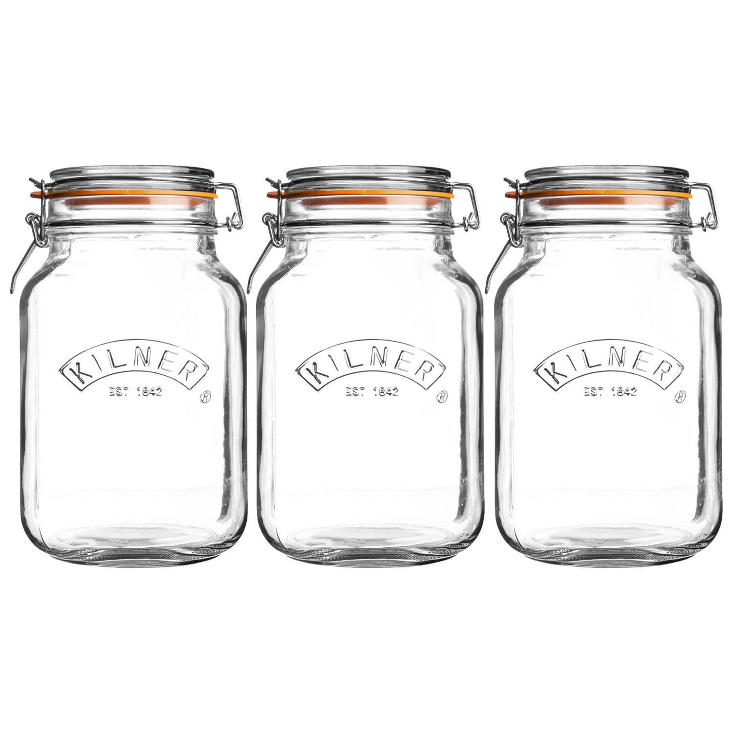 3Pcs Kilner 2L Square Clip Top Glass Storage Jars