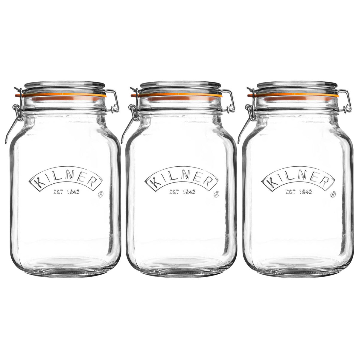 3Pcs Kilner 2L Square Clip Top Glass Storage Jars