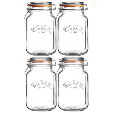 4Pcs Kilner 2L Square Clip Top Glass Storage Jars