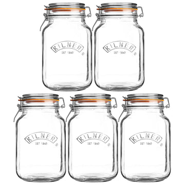 5Pcs Kilner 2L Square Clip Top Glass Storage Jars