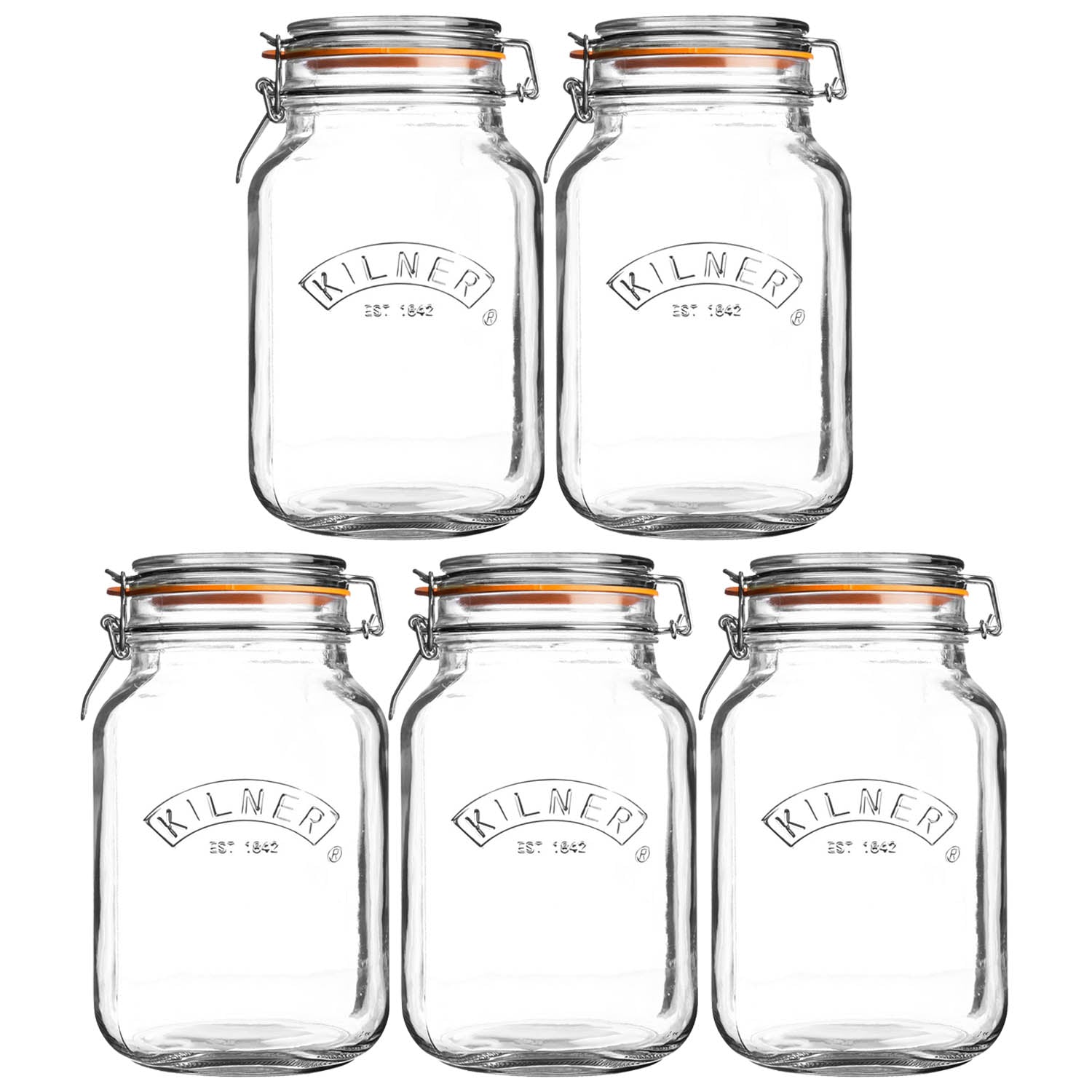 5Pcs Kilner 2L Square Clip Top Glass Storage Jars
