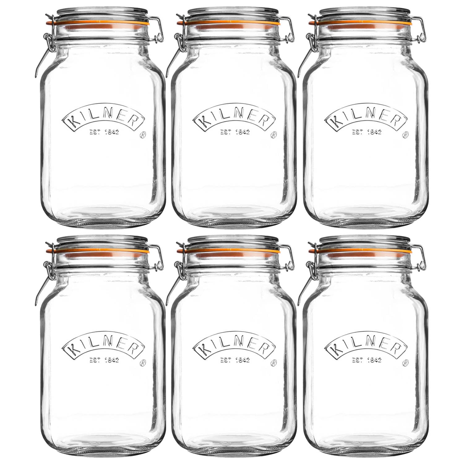 6Pcs Kilner 2L Square Clip Top Glass Storage Jars