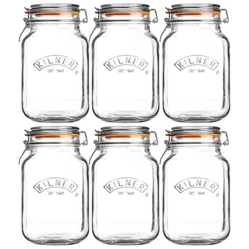 6Pcs Kilner 2L Square Clip Top Glass Storage Jars